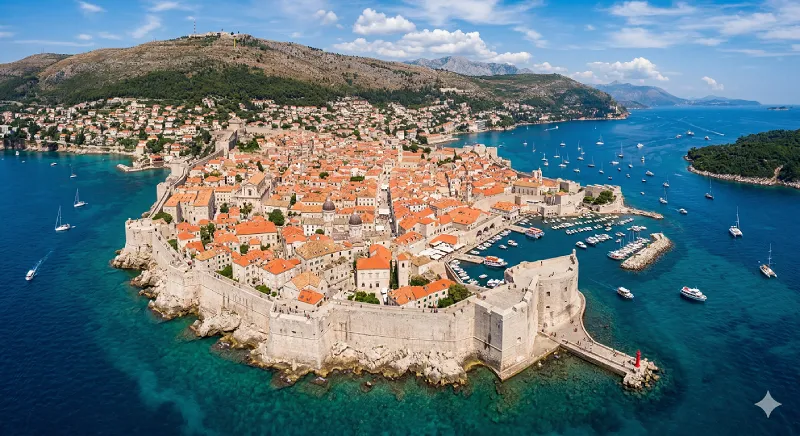Dubrovnik city walls aerial