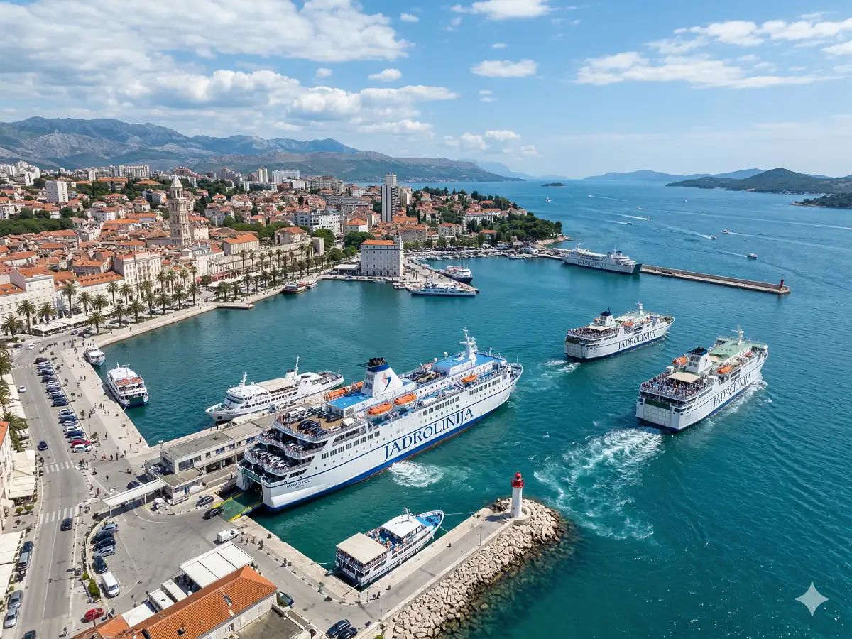 Split ferry port with ferries to the islands